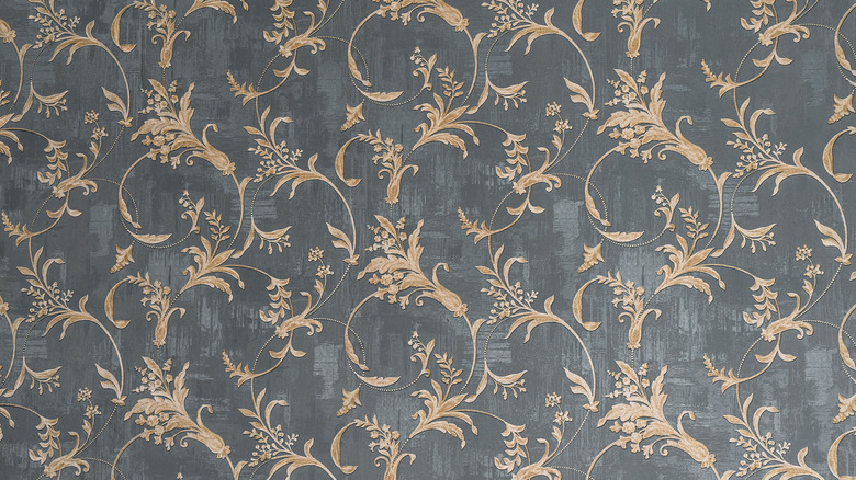 blue and gold patterned fabric