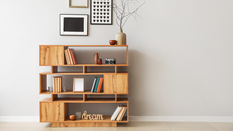 geometric bookshelf with storage space