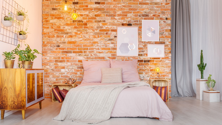 pink and white brick wall