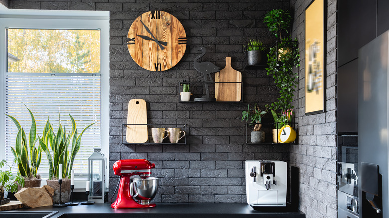 black brick wall in kitchen