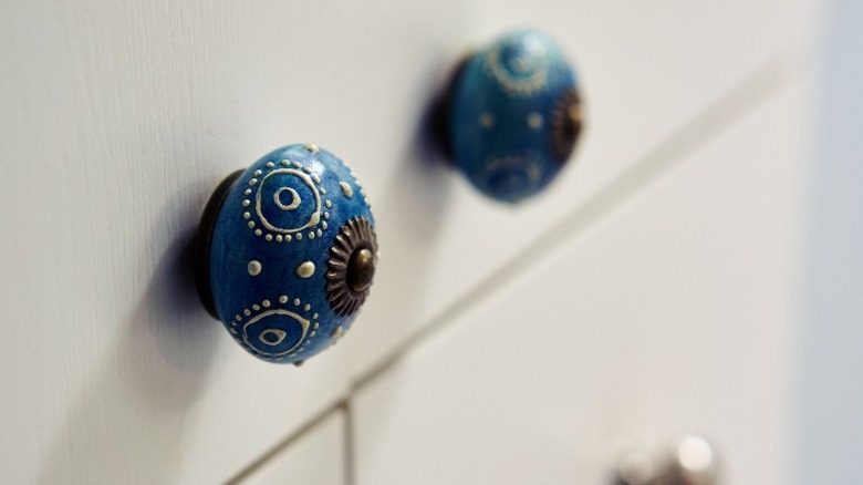 metal and blue specialty knobs