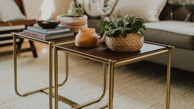 gold and leather nesting tables 