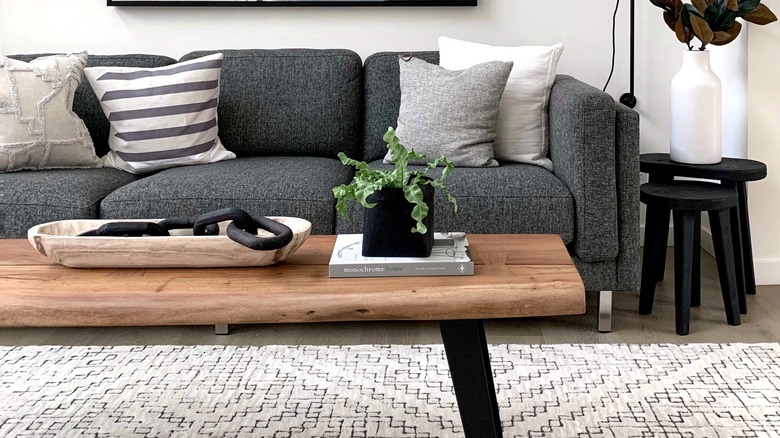 teak basket tray on table