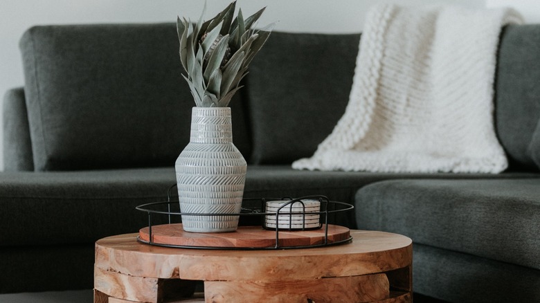 stacked coasters on coffee table