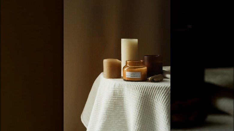 white table cloth with candles