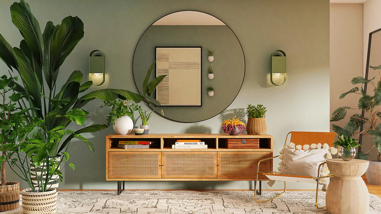 giant plants by console table