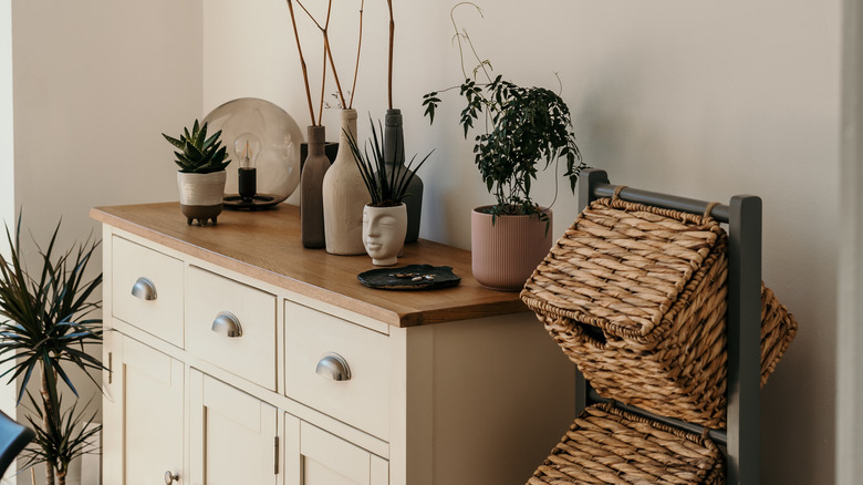 beige and cream console table