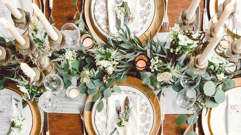 green garland on dining table