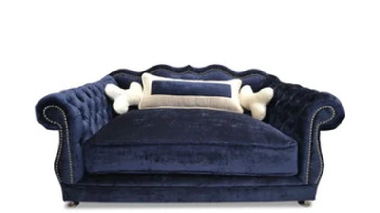 Blue velvet dog couch 