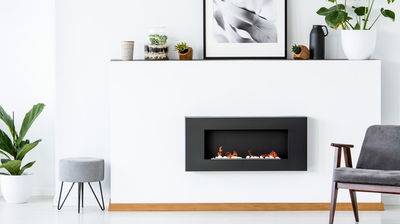 scandinavian style fireplace with flames