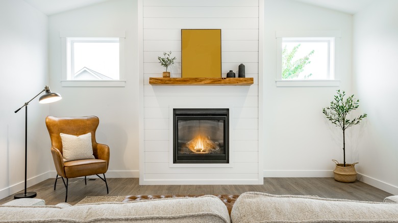 living room fireplace with mantel