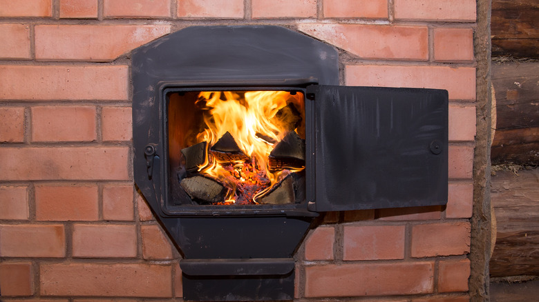 stove in fireplace