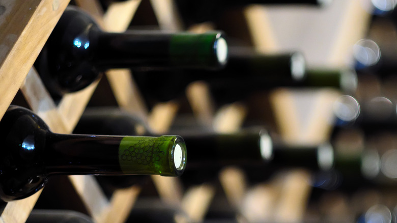 close up of wine rack