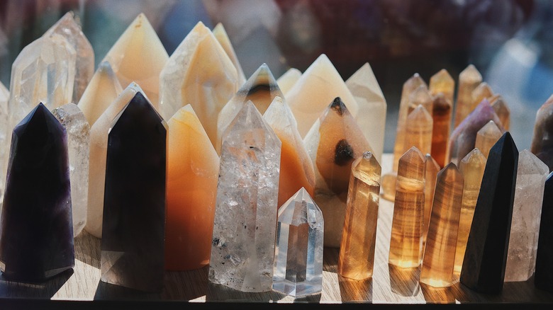 close up of crystal obelisks