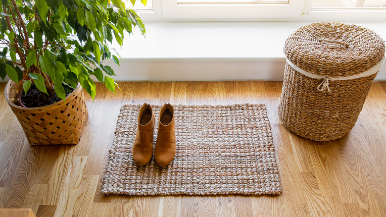 boho jute doormat by door