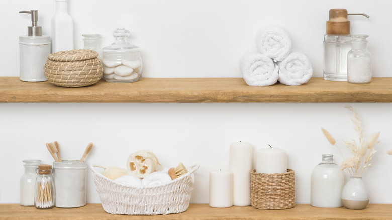 Shelves with spa accessories