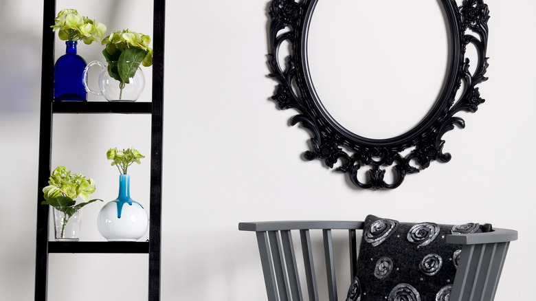 ladder shelf with flowers