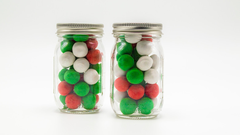 mason jars with colorful candy