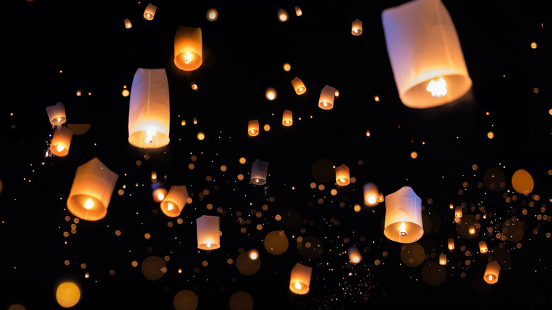 paper lanterns in the sky