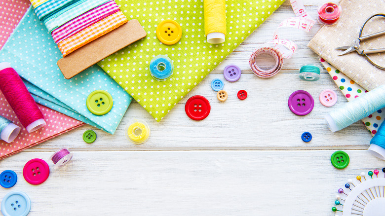 colorful buttons and sewing materials