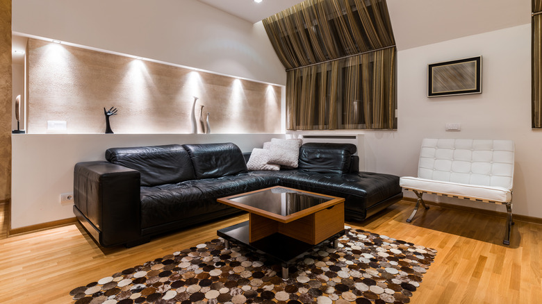 leather couch with wood coffee table