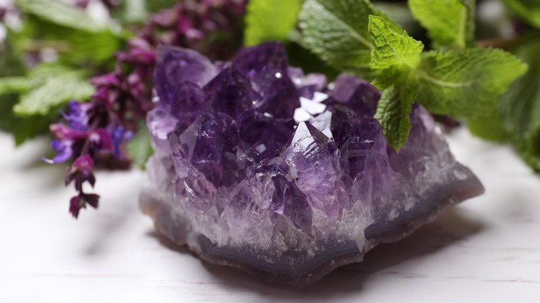 amethyst crystal on table