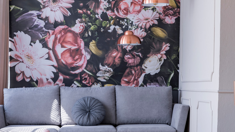 floral wallpaper in reading nook