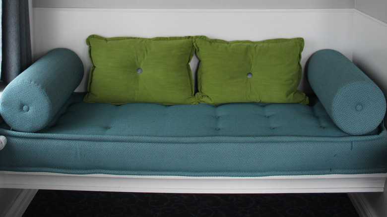 reading nook with blue couch