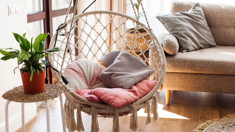 indoor swinging chair reading nook