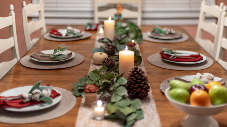 candles and garland on table