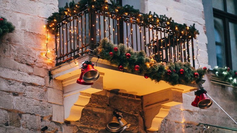 garland and lights on balcony