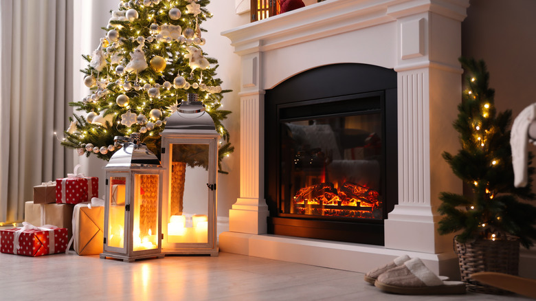 lanterns beneath Christmas tree