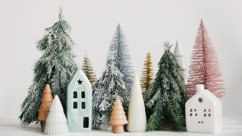 small tree decorations with houses