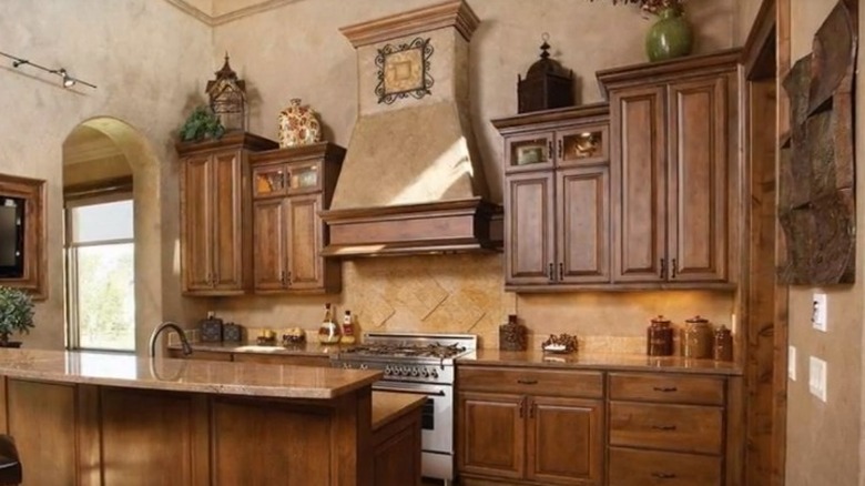 angled range in Spanish style kitchen