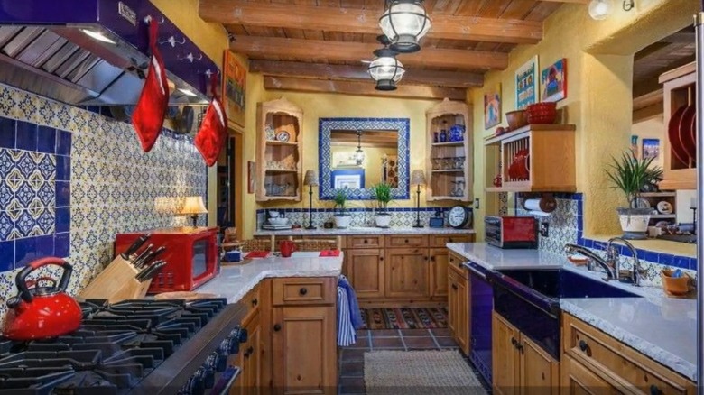 decorative tile backsplash in Spanish kitchen