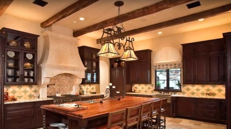 exposed beams in Spanish style kitchen