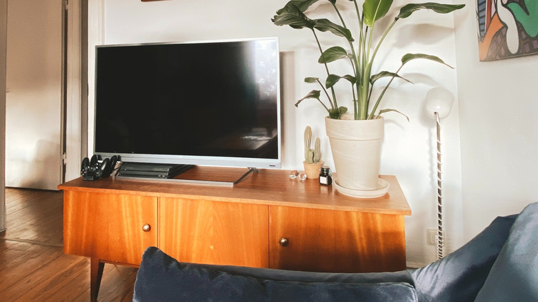 television with wood stand