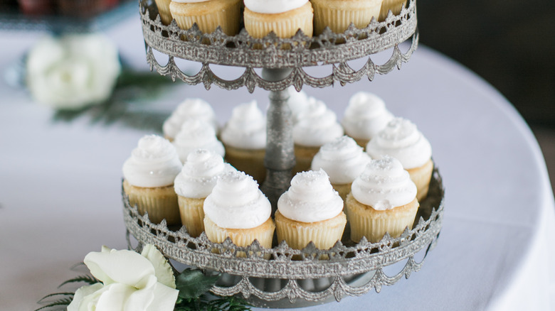 cupcakes on a decorative stand