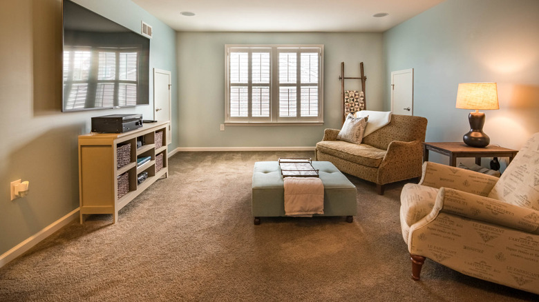 cozy carpeted beige living room