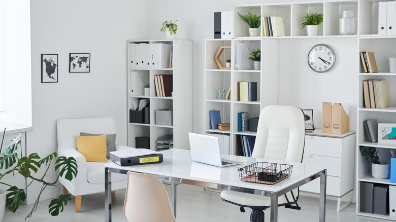 wall clock and shelving