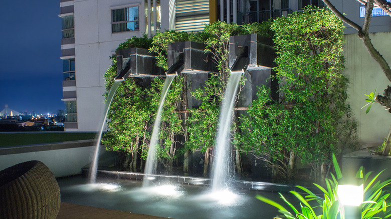 illuminated fountain at night