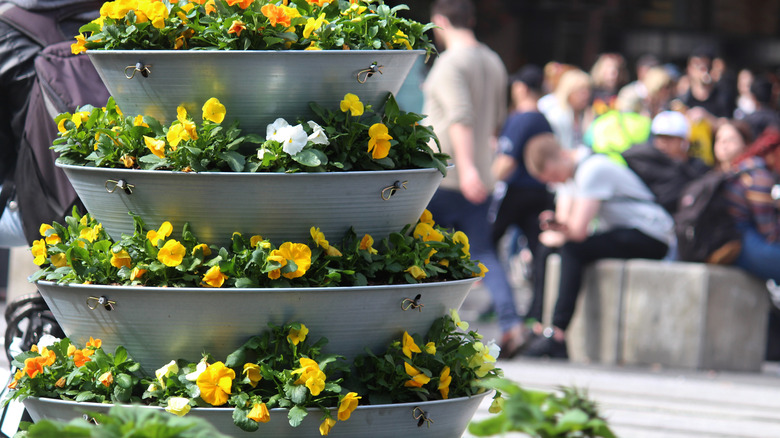 tiered metal flower pot