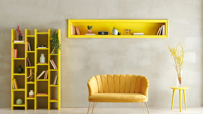 Bookshelf painted yellow