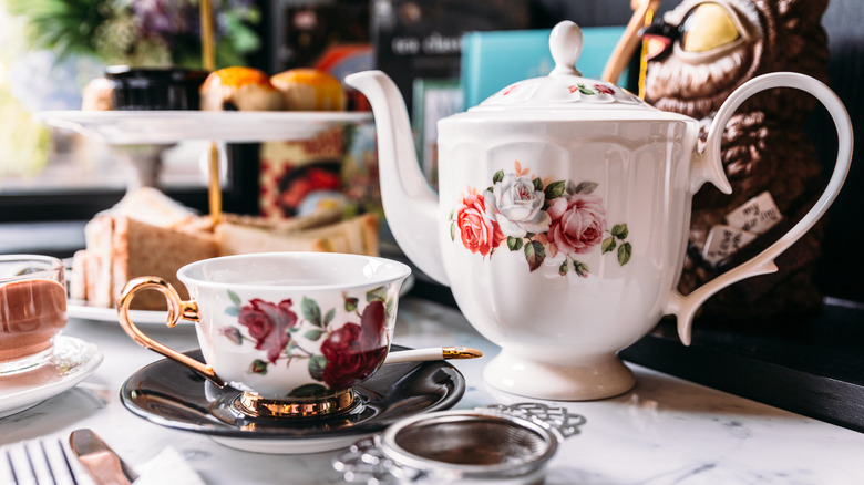 tea set with flower pattern