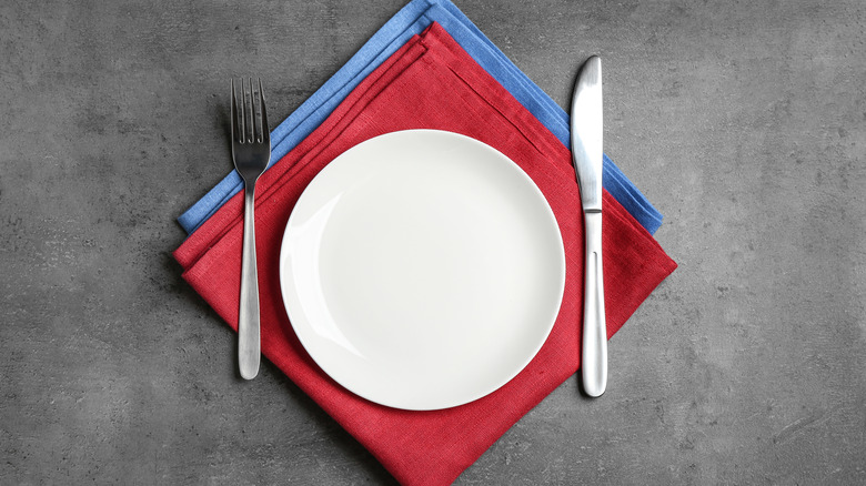 red and blue table linens
