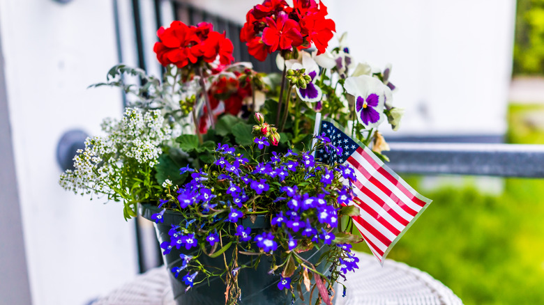 patriotic flower pot on table