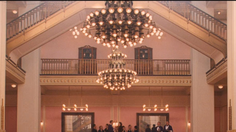 Large chandelier in Grand Budapest Hotel