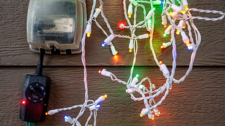 Colorful string lights wrapped together