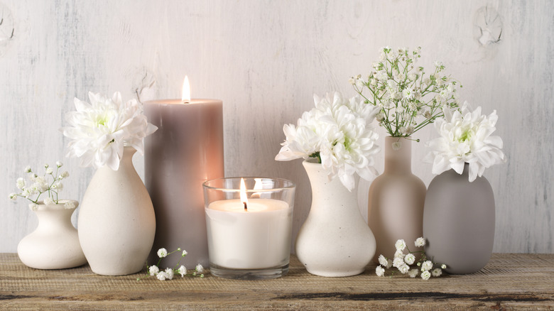 shelf with candles and vases