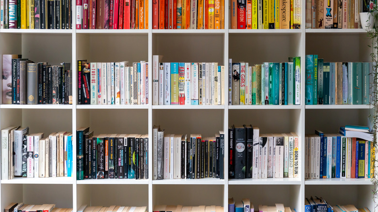 color coordinated books on a shelf